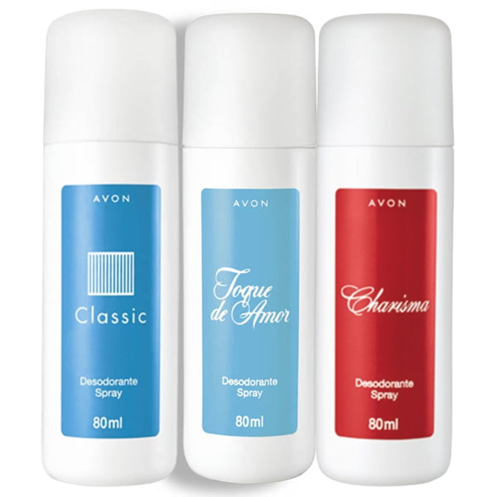 Avon Desodorante Spray Feminino Charisma, Classic, Pretty Blue e Toque de Amor 80ml