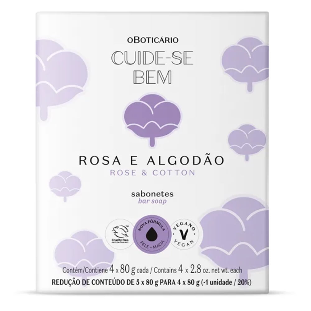 O Boticário Sabonetes Cuide-se Bem Rosa e Algodão 4x80g Cada